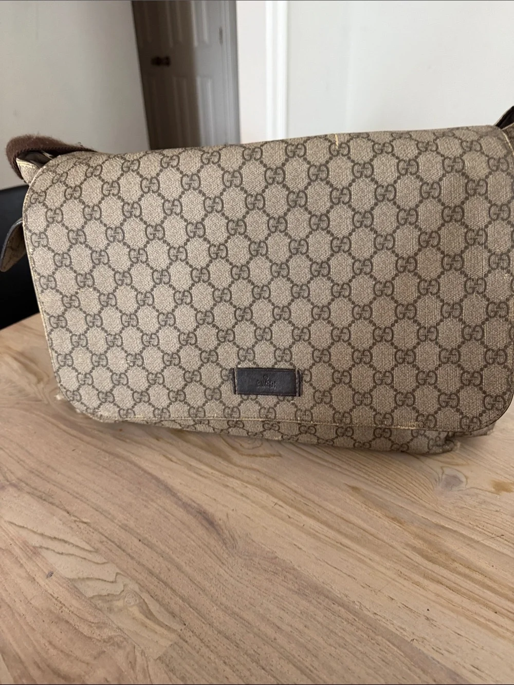 Designer-Style Beige Monogram Messenger Bag
